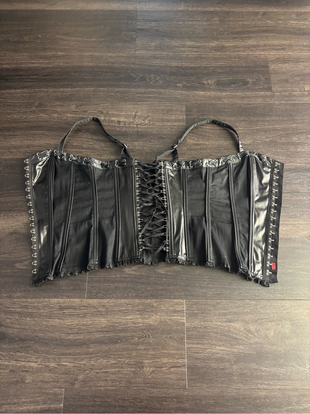 Women’s Vintage Y2K Tripp NYC Black Corset Top Size L Faux Leather - Picture 4 of 10